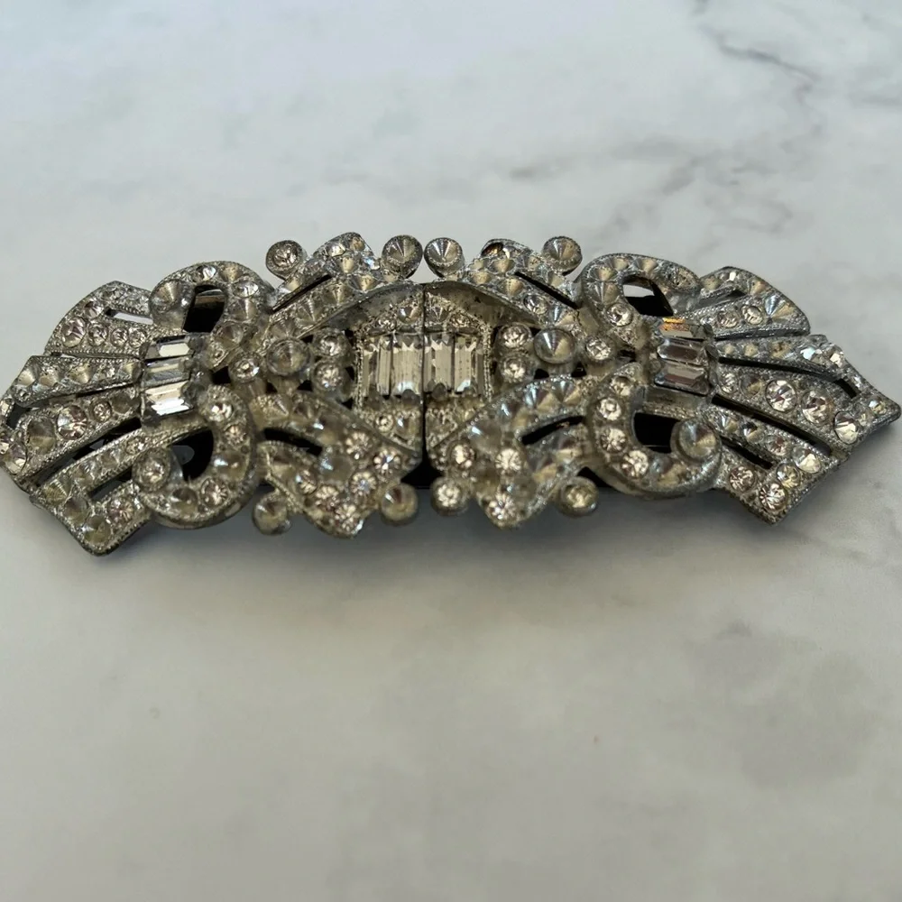 Duette Double Clip Art Deco Rhinestone Brooch from the 1930s